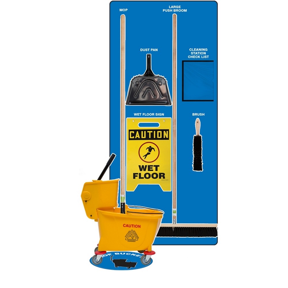 AccuformNMC PSB121BUBK Clean & Mop Store-Boards Combo Kit Shadow Boards Accu-Shield Blue Black Combo Kit
