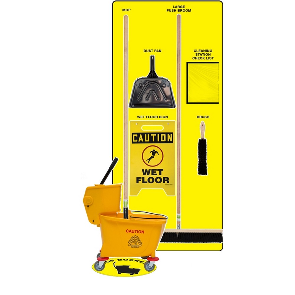 AccuformNMC PSB121YLBK Clean & Mop Store-Boards Combo Kit Shadow Boards Accu-Shield Yellow Black Combo Kit