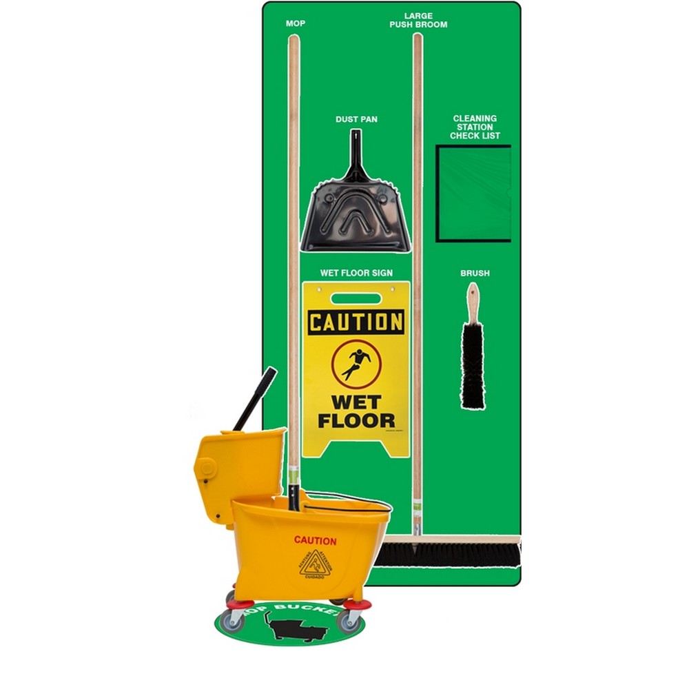 AccuformNMC PSB621GNBK Clean & Mop Store-Boards Combo Kit Shadow Boards Max-Duty Aluminum Green Black Combo Kit