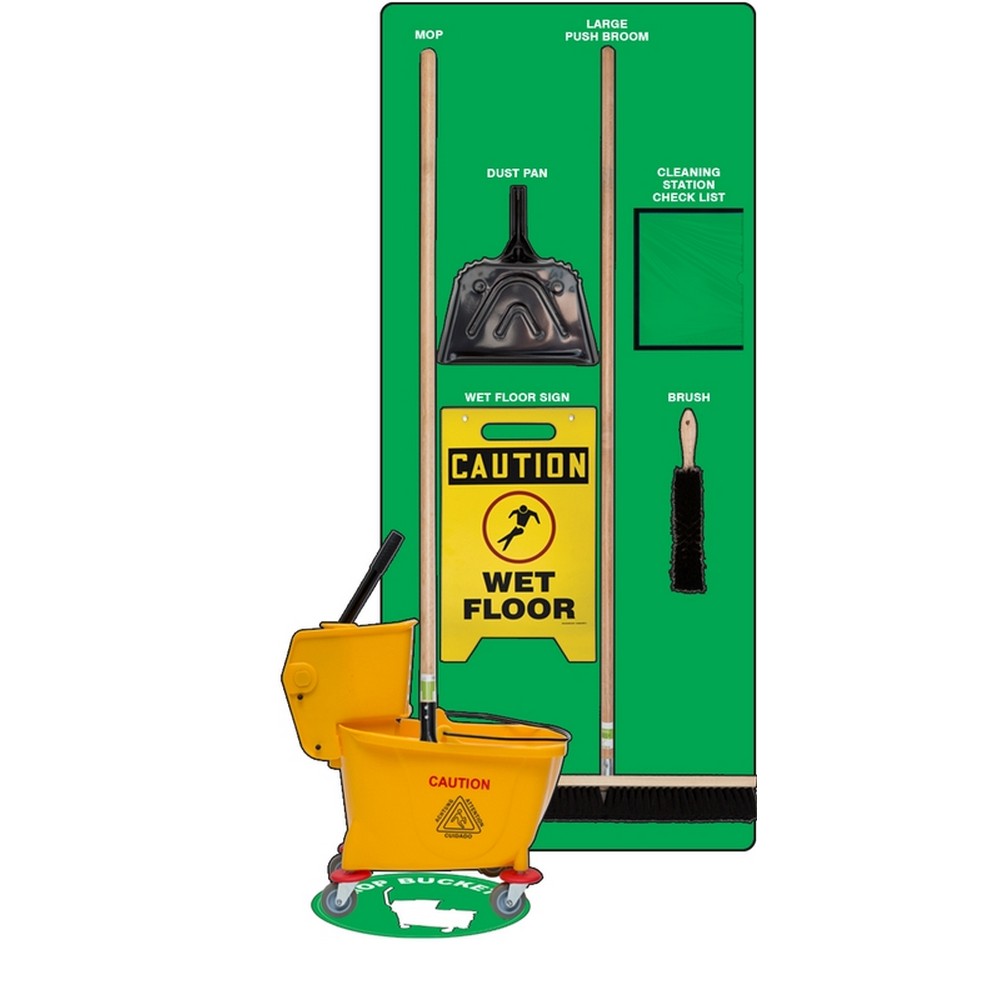 AccuformNMC PSB621GNWT Clean & Mop Store-Boards Combo Kit Shadow Boards Max-Duty Aluminum Green White Combo Kit