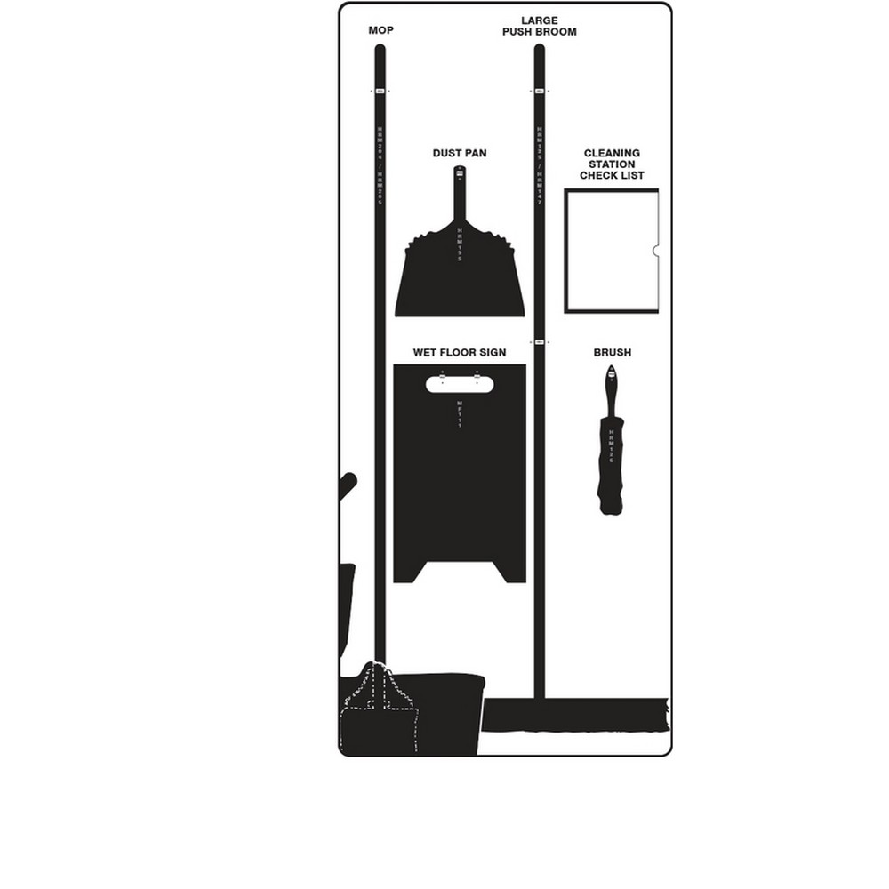 AccuformNMC PSB709WTBK Clean & Mop Store-Boards Combo Kit Shadow Boards Ultra Aluma-Lite White Black Board Only