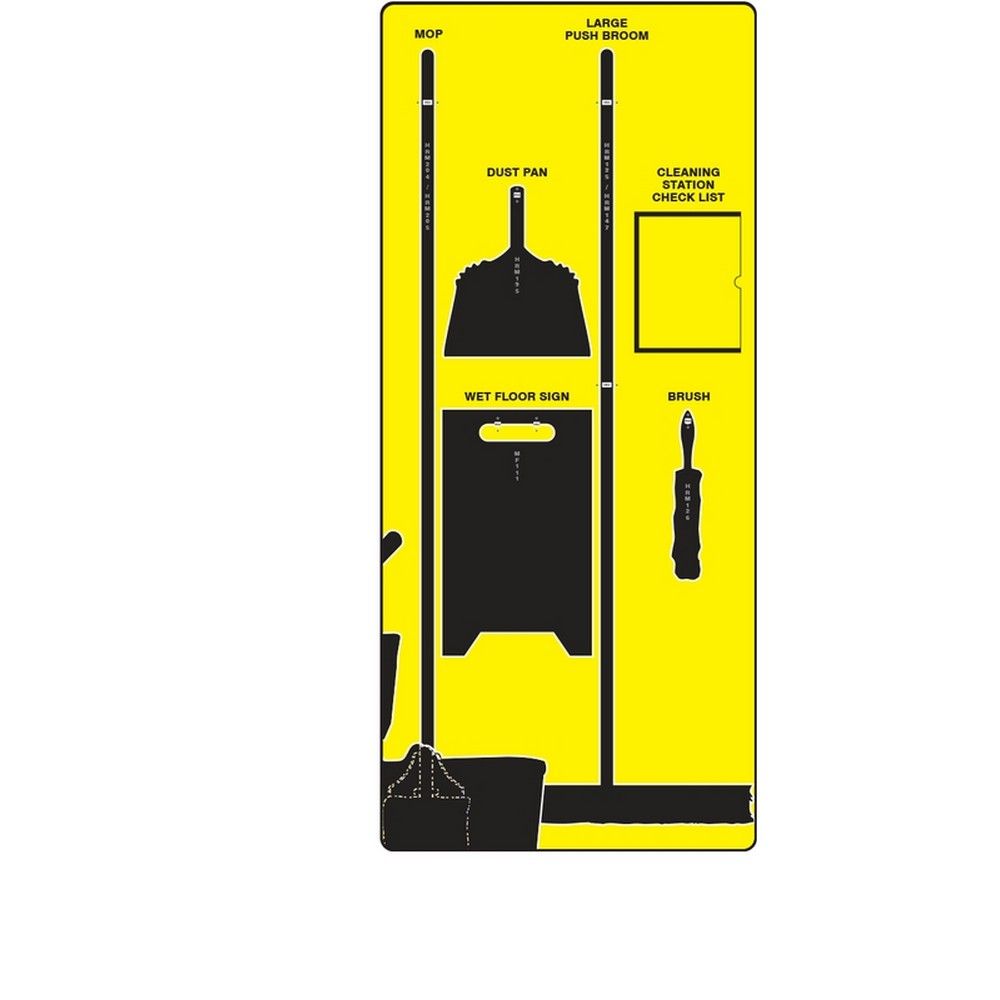 AccuformNMC PSB709YLBK Clean & Mop Store-Boards Combo Kit Shadow Boards Ultra Aluma-Lite Yellow Black Board Only