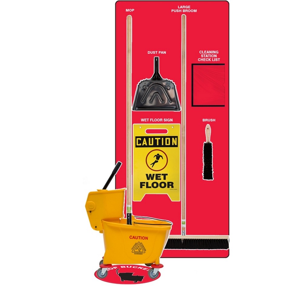 AccuformNMC PSB722RDBK Clean & Mop Store-Boards Combo Kit Shadow Boards Ultra Aluma-Lite Red Black Combo Kit