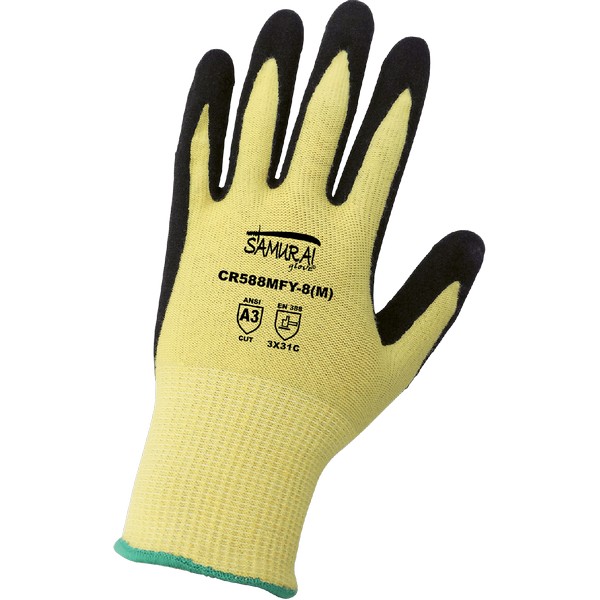 Global Glove CR588MFY - Samurai Glove - Cut Resistant Nitrile Palm-Dipped Gloves, A3