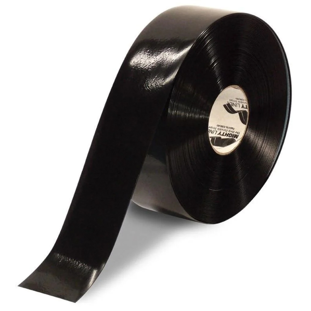 Mighty Line 3RBLK 3" Black Solid Color Tape - 100' Roll - Safety Floor Tape