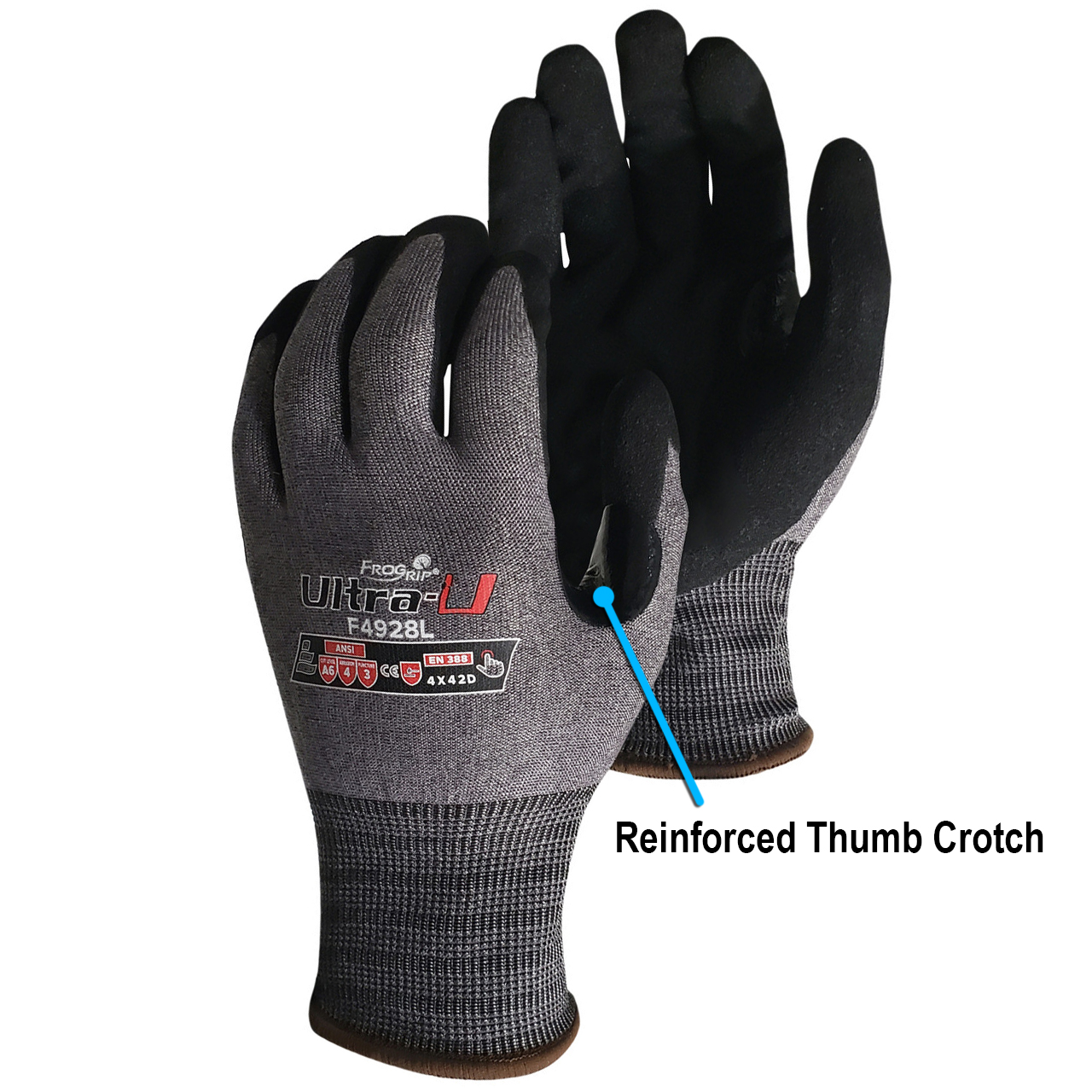 Liberty Glove F4928 Ultra-U Black Sandy Nitrile 18G, ANSI A6 Cut Resistant Gloves