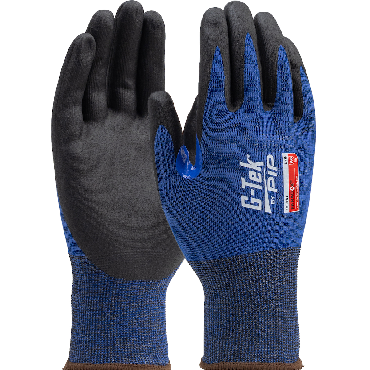 PIP 16-361 G-Tek Paradox Blue Seamless Knit PolyKor Blended Glove, Foam Nitrile Coated Grip, Reinforced Thumb Crotch 21 G, A6
