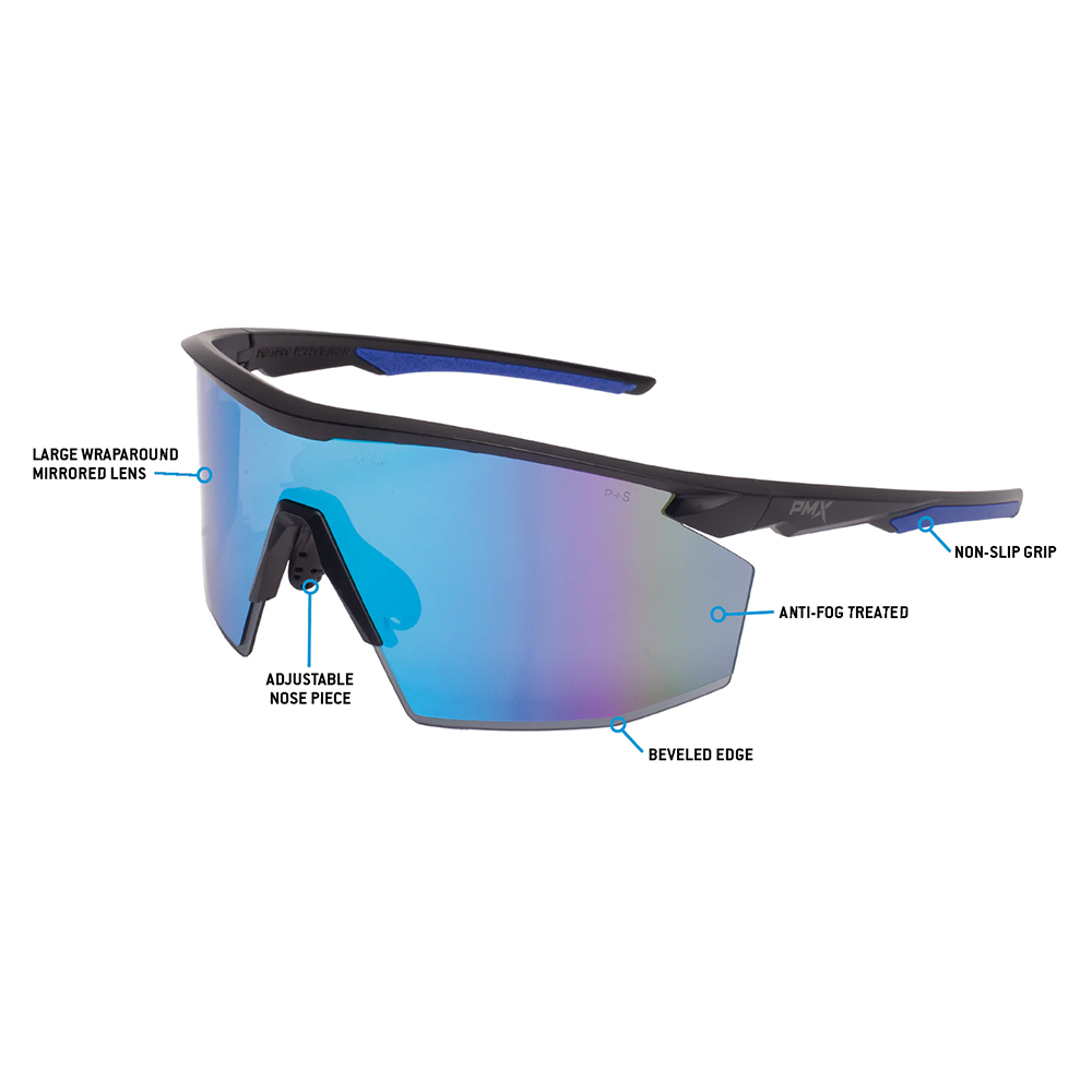 Pyramex SB11265ST PMXSPEC Half Frame Safety Glasses - Matte Black/Blue Frame, Blue Mirror, Anti-fog