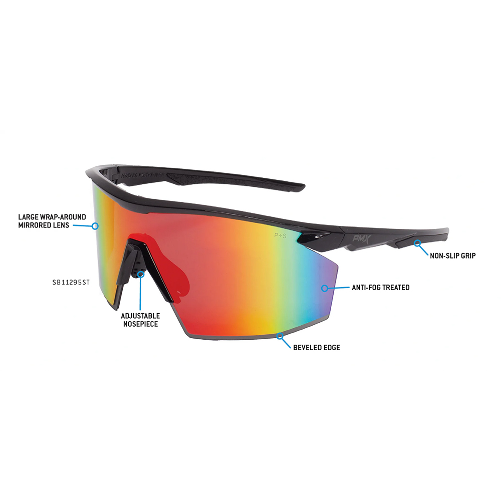 Pyramex SB11295ST PMXSPEC Half Frame Safety Glasses - Shiny Black Frame, Spectrum Mirror, Anti-fog
