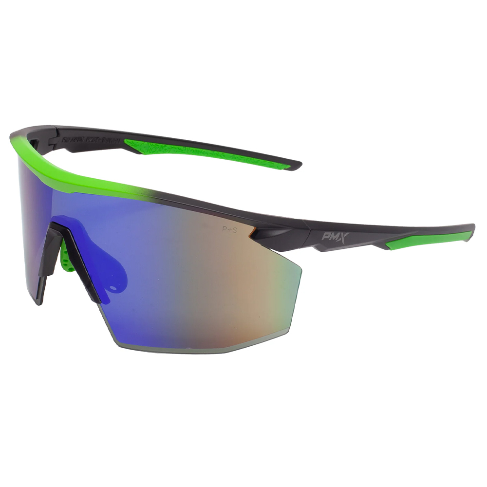 Pyramex SBL11257ST PMXSPEC Half Frame Safety Glasses - Matte Black/Green Frame, Green Mirror Lens, Anti-fog