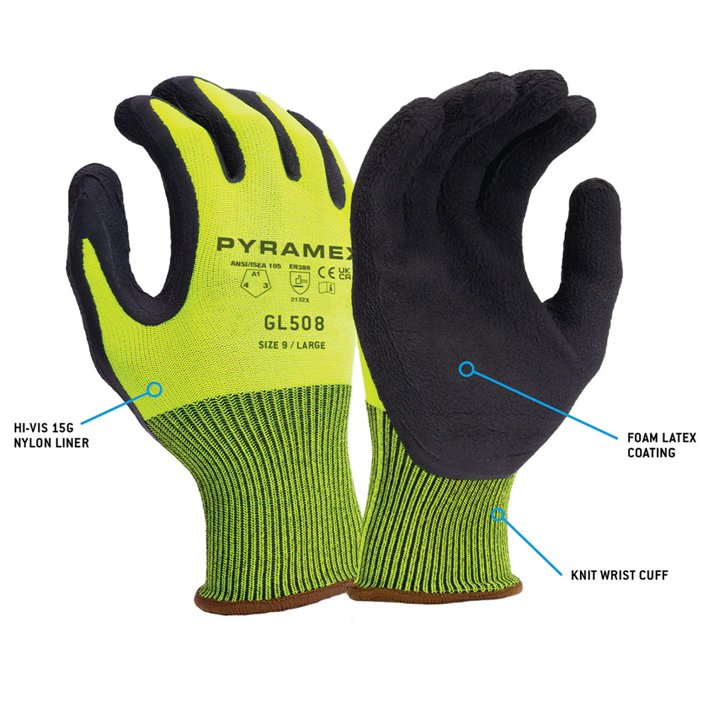 Pyramex Safety GL508 15G Foam Latex Coated Gloves