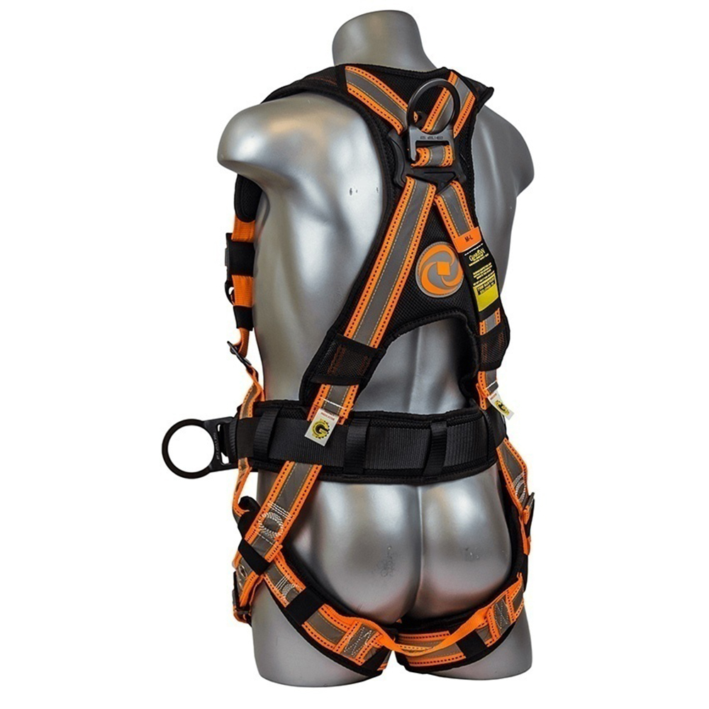 Guardian Fall Protection 2106 Reflective Cyclone Construction Harness, Black/Orange