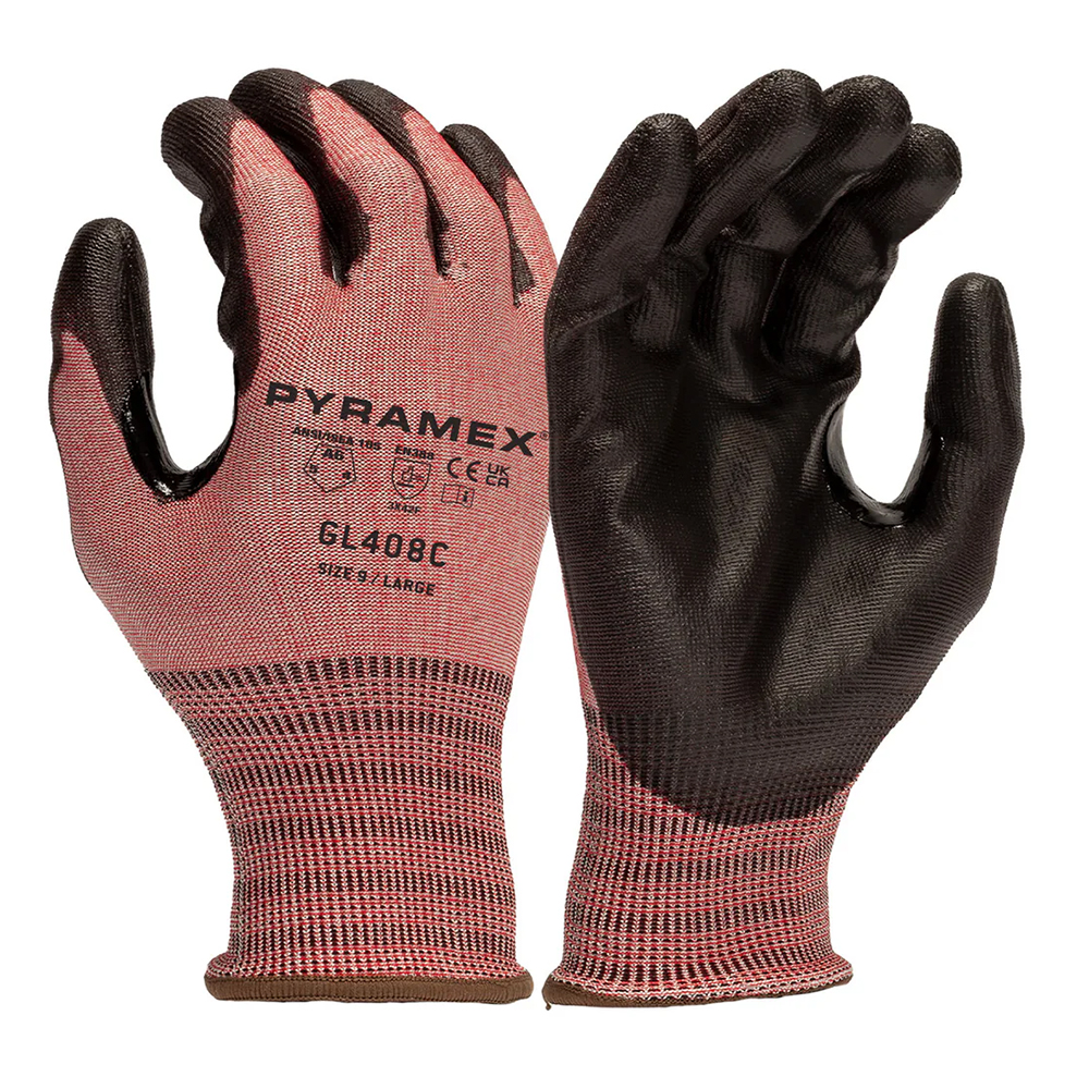Pyramex Safety GL408C Polyurethane 18 Gauge HPPE A6 Cut Resistant Glove