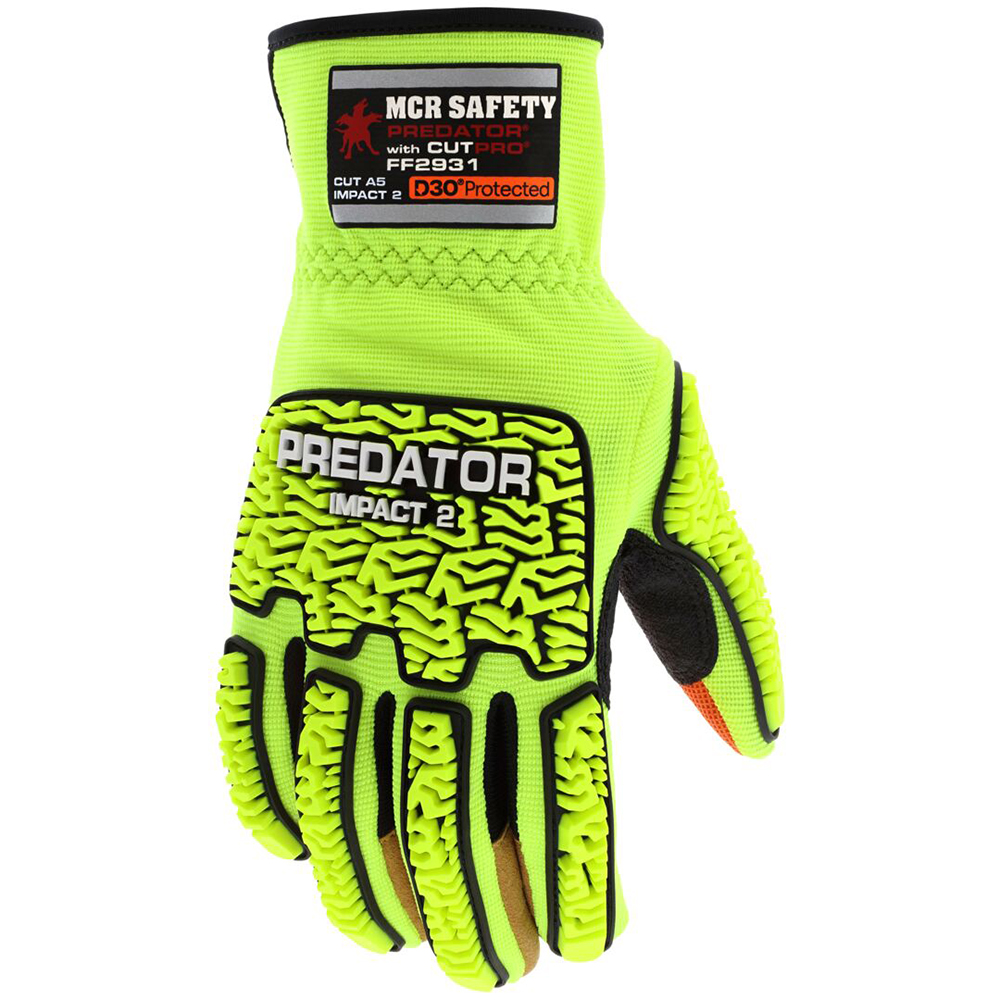 MCR Safety FF2931 Predator Mechanics Gloves - ANSI A5 Cut Resistant - D3O Padded Palm - PD6 TPR for Impact Protection