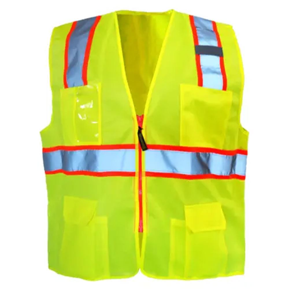 Occunomix LUX-ATRANS-Y High Visibility Classic Solid Two-Tone Surveyor Safety Vest, Lime Green