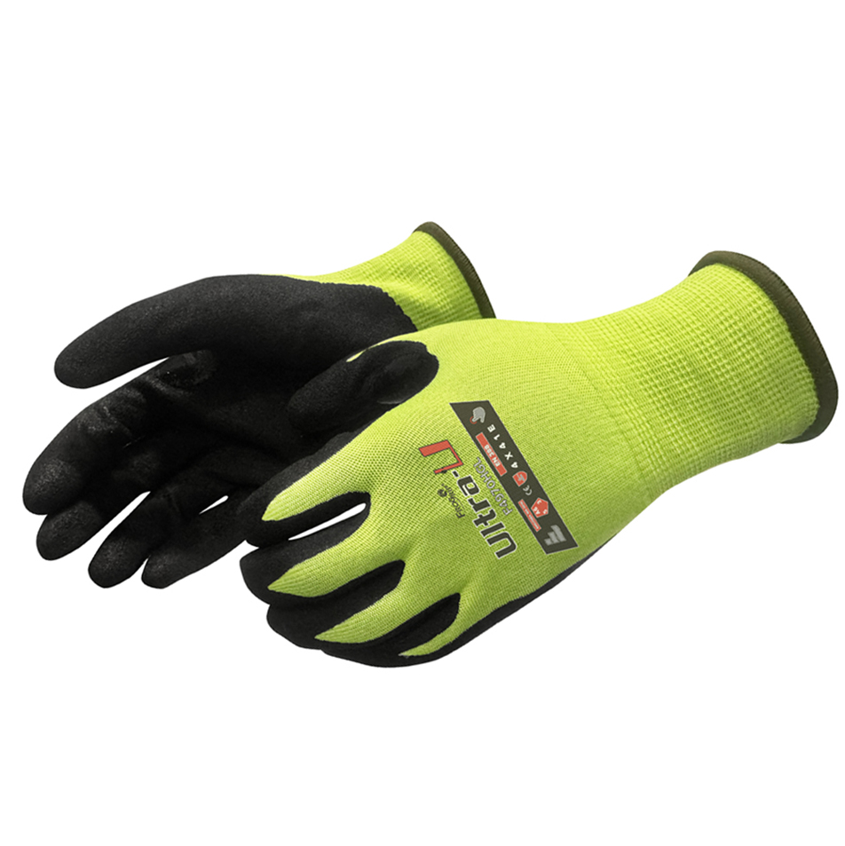 Liberty Safety F4970HG Ultra-U Sandy Nitrile 18G, ANSI A6 Cut Resistant Hi-Vis Green Gloves
