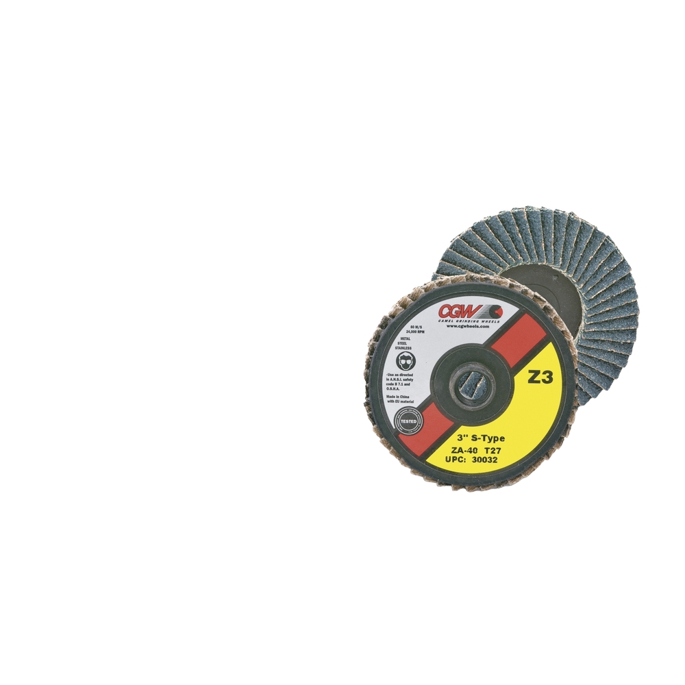 CGW 30011 3" Dia x T3 Roll-On Type 27 36-Grit Zirconia Mini Flap Disc