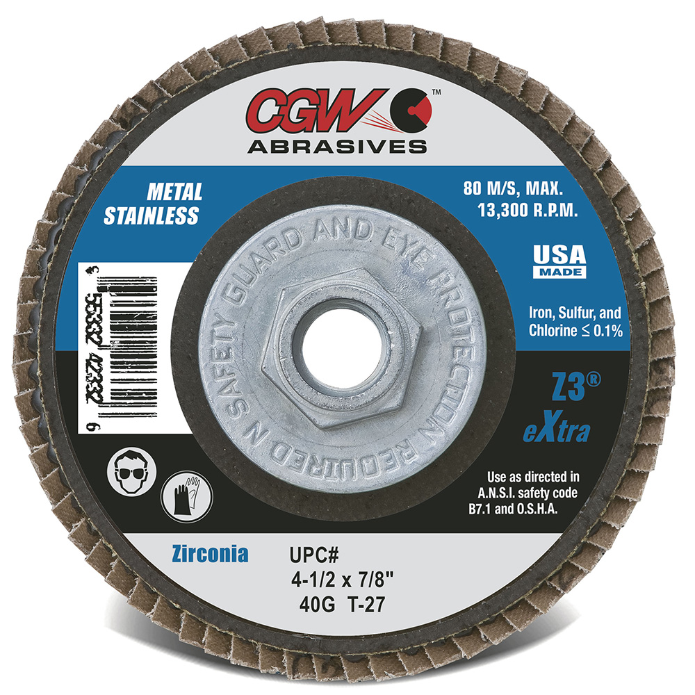 CGW 31095 4-1/2" X 7/8" Type 27 80-Grit XL ZS Zirconia Flap Disc