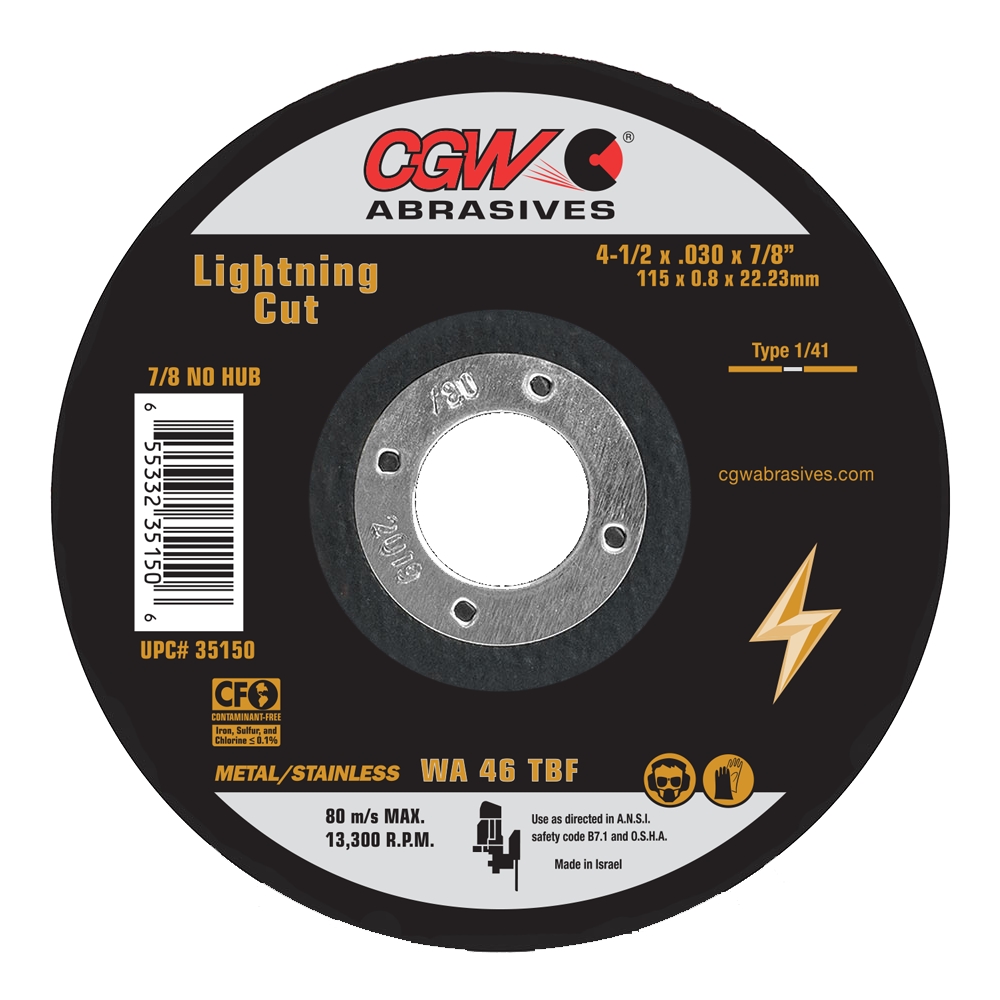 CGW 35150 4-1/2" X .030" X 7/8" Type 1, 46-Grit Lighting Cut Cutting Wheel