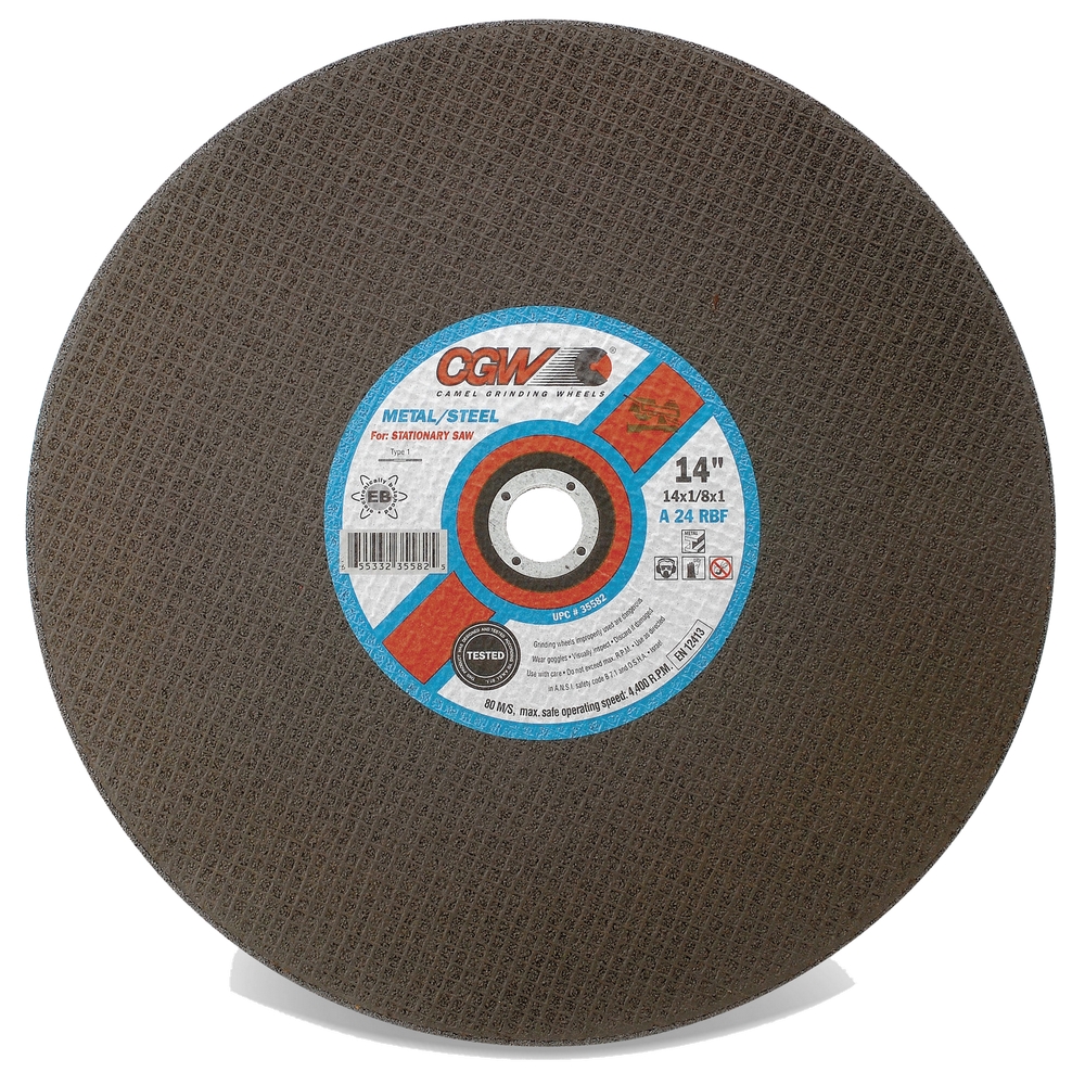 CGW 35582 14" X 1/8" X 1" Type 1 24-Grit Aluminum Oxide Cutting Wheel