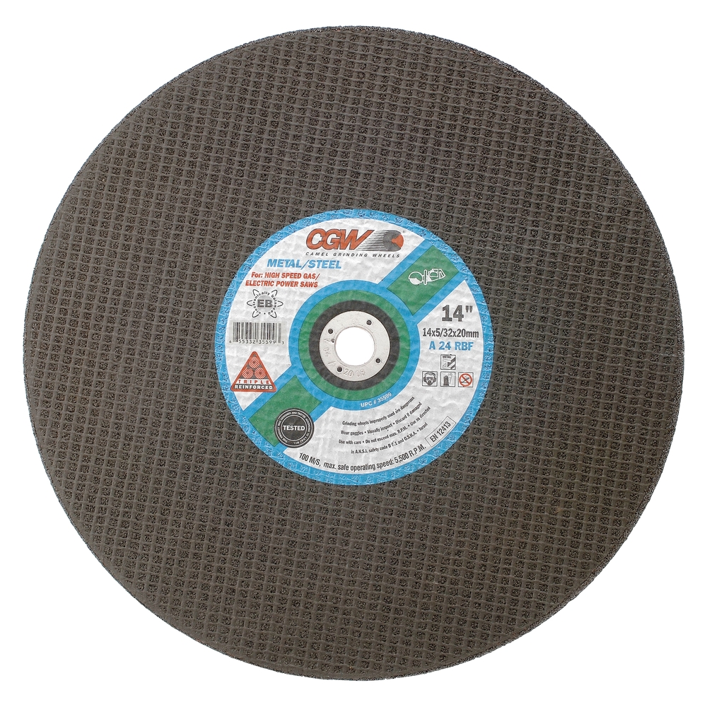 CGW 35587 12" X 5/32" X 20mm Type 1 24-Grit Aluminum Oxide Cutting Wheel