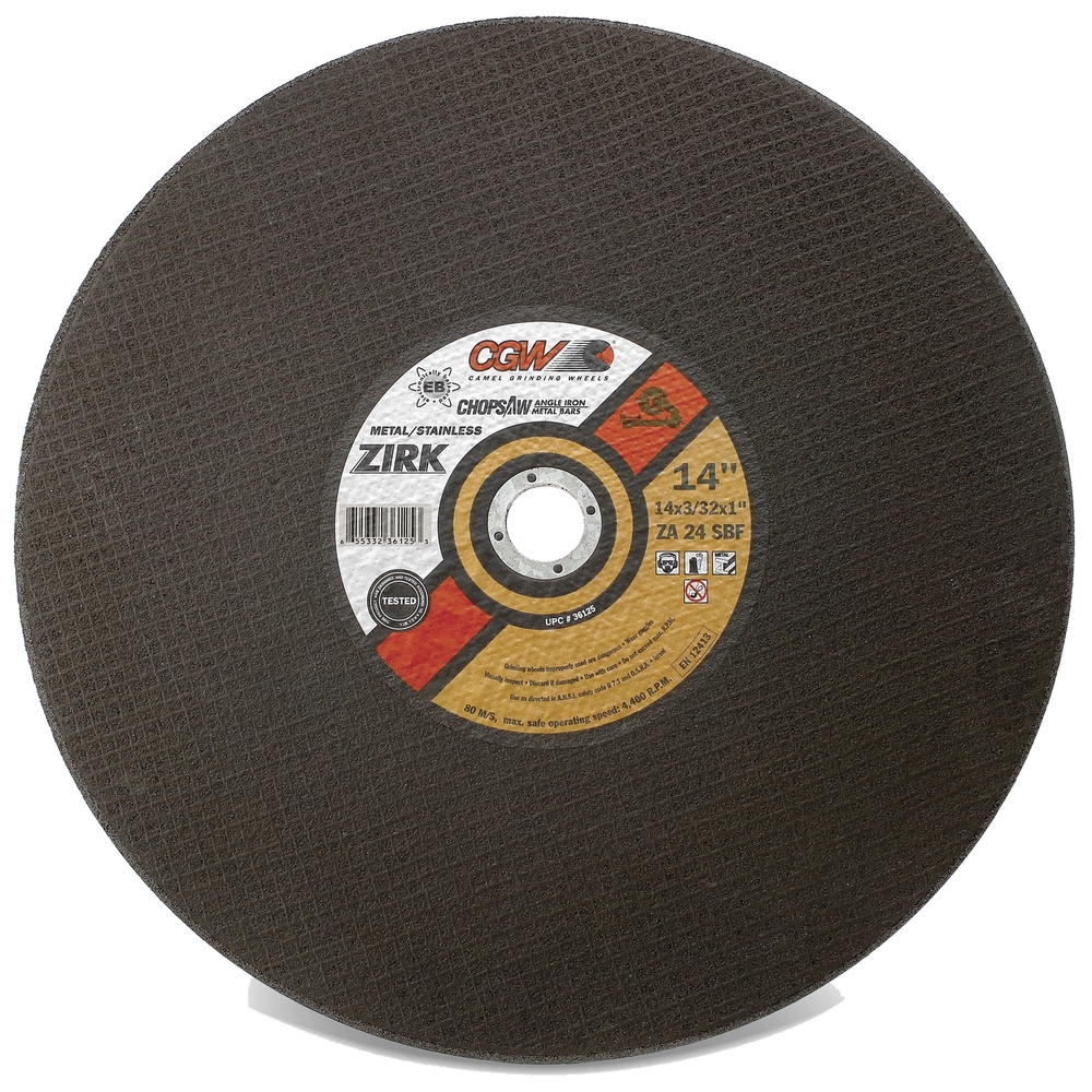 CGW 36125 14" X 3/32" X 1" Type 1 30-Grit Zirconia Cutting Wheel