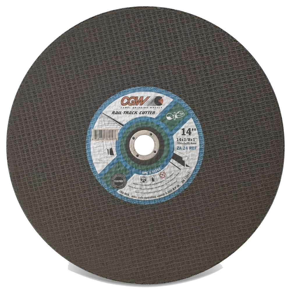 CGW 36162 14" X 1/8" X 1" Type 1 24-Grit Zirconia Rail Cutting Wheel