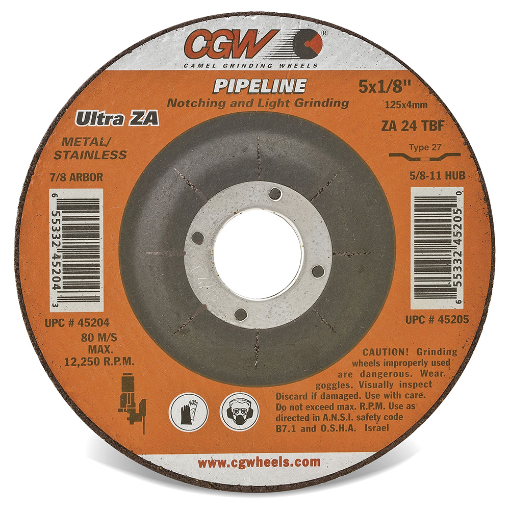 CGW 45202 6" X 1/8" X 5/8"-11 ZA24-T Type 27 24-Grit Zirconia Pipeline Wheel
