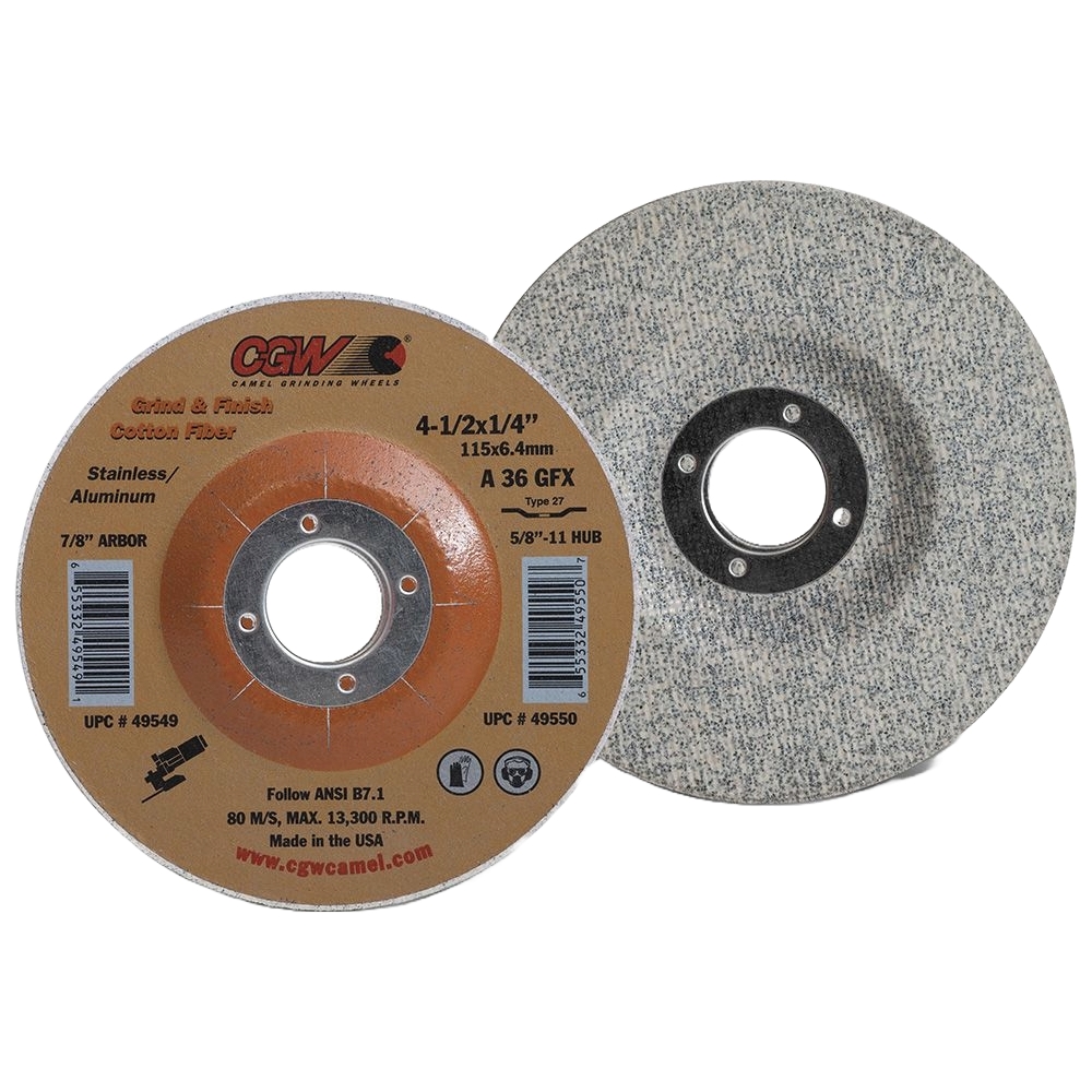 CGW 49600 4-1/2" X 1/4" X 7/8" Type 27 54-Grit Aluminum Oxide Cotton/Fiber Wheel
