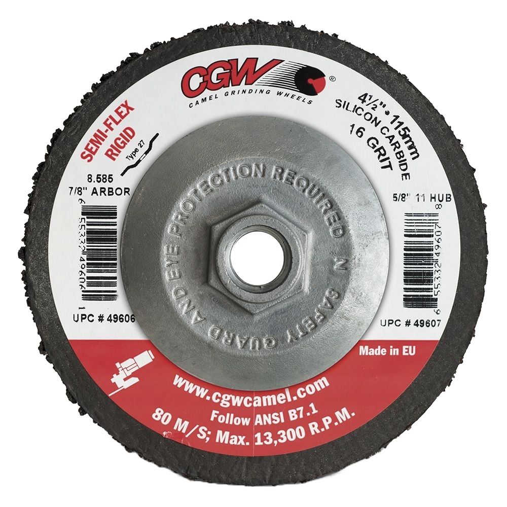 CGW 49609 4-1/2" X 5/8"-11 Type 27 24-Grit Black Silicon Carbide Rigid Coarse Semi-Flex Disc