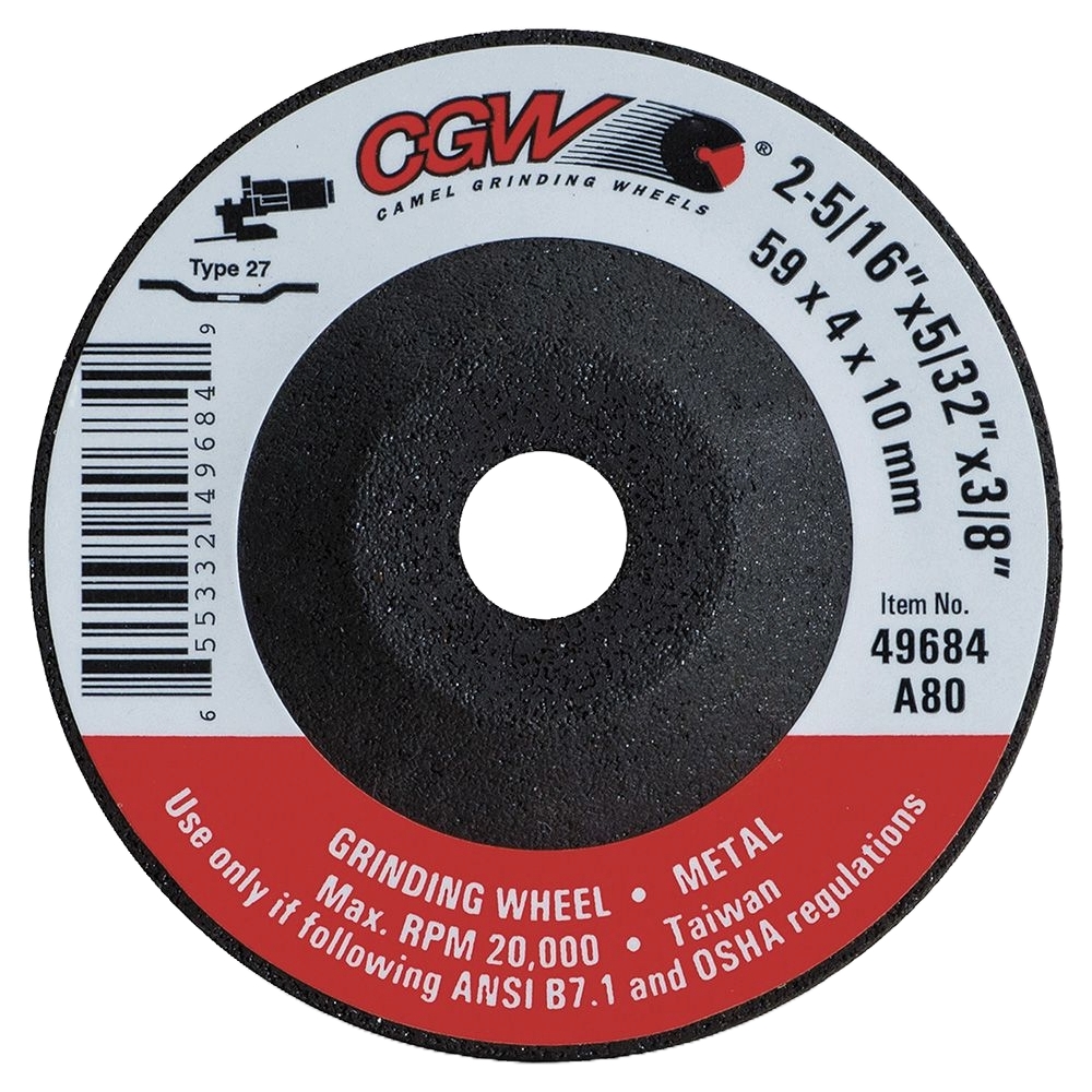 CGW 49684 2-5/16" X 5/32" X 3/8" A80 Type 27 80-Grit Aluminum Oxide Mini Grinding Wheel