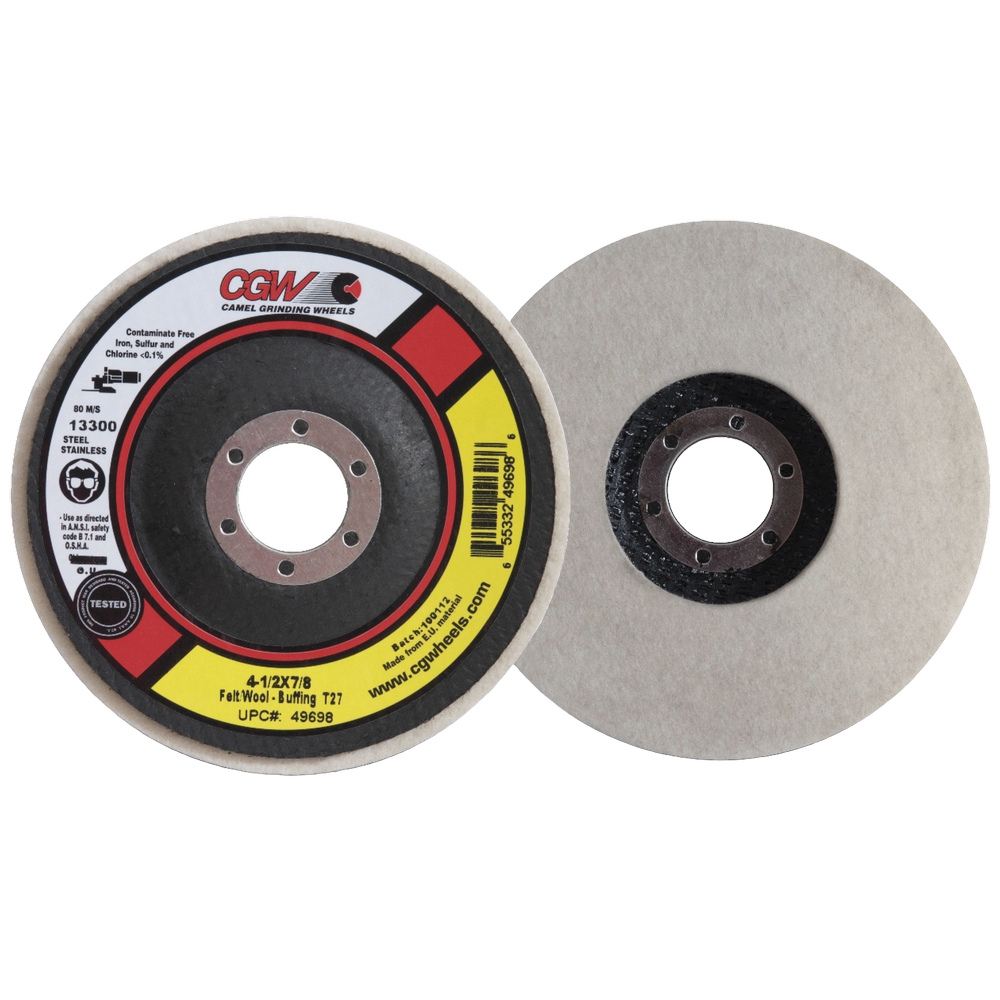 CGW 49698 4-1/2" X 7/8" Type 27 White Felt/Wool Buffing Flap Discs