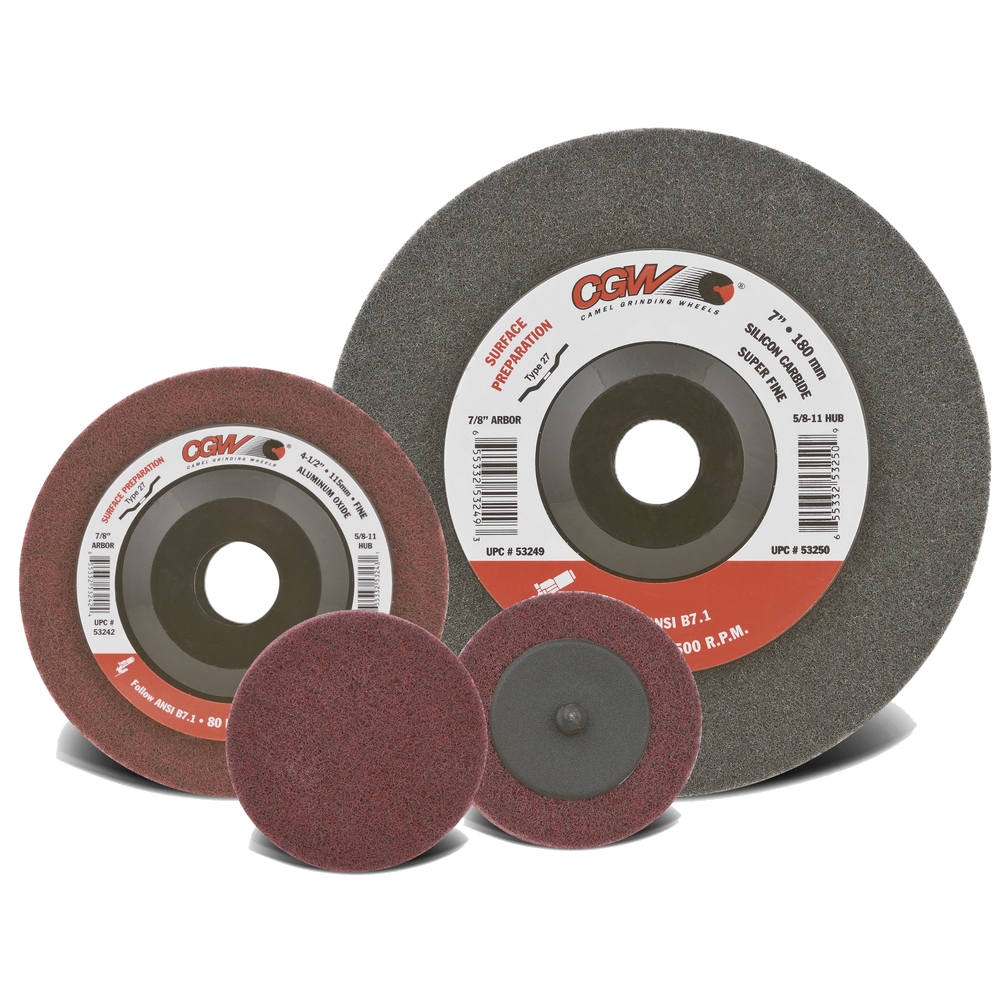 CGW 53242 4-1/2" X 7/8" Type 27 Maroon Fine Aluminum Oxide Non-Woven Surface Preparation Wheel