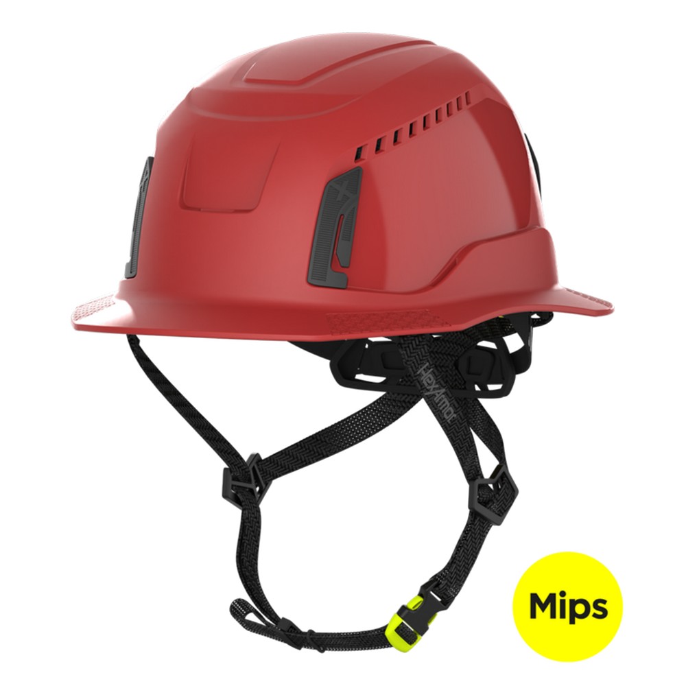 HexArmor 16-30008M Ceros XT400 Type II Full Brim Safety Helmet with MIPS, Red