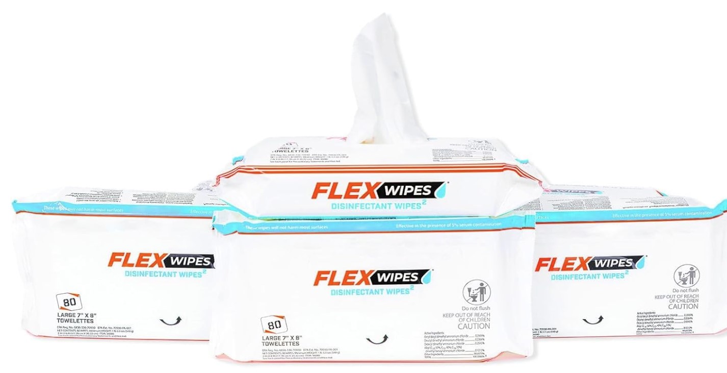Flex Wipes 92080 No Rinse Disinfectant/Sanitizing Wipes 80 Count, 12 Pack/Case