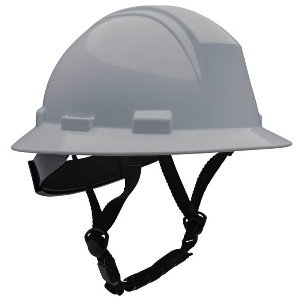 PIP 280-HP642R-CH-09 Kilimanjaro Type II Full Brim Hard Hat with HDPE Shell, 4-Point Suspension and Wheel Ratchet, Chin Strap, Gray