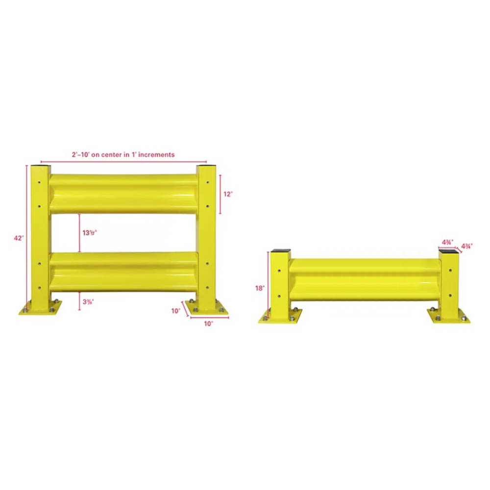 Worldwide Material Handling NDGRP425545S1150000Y Guard Rail - 42" Double Rail Center Post