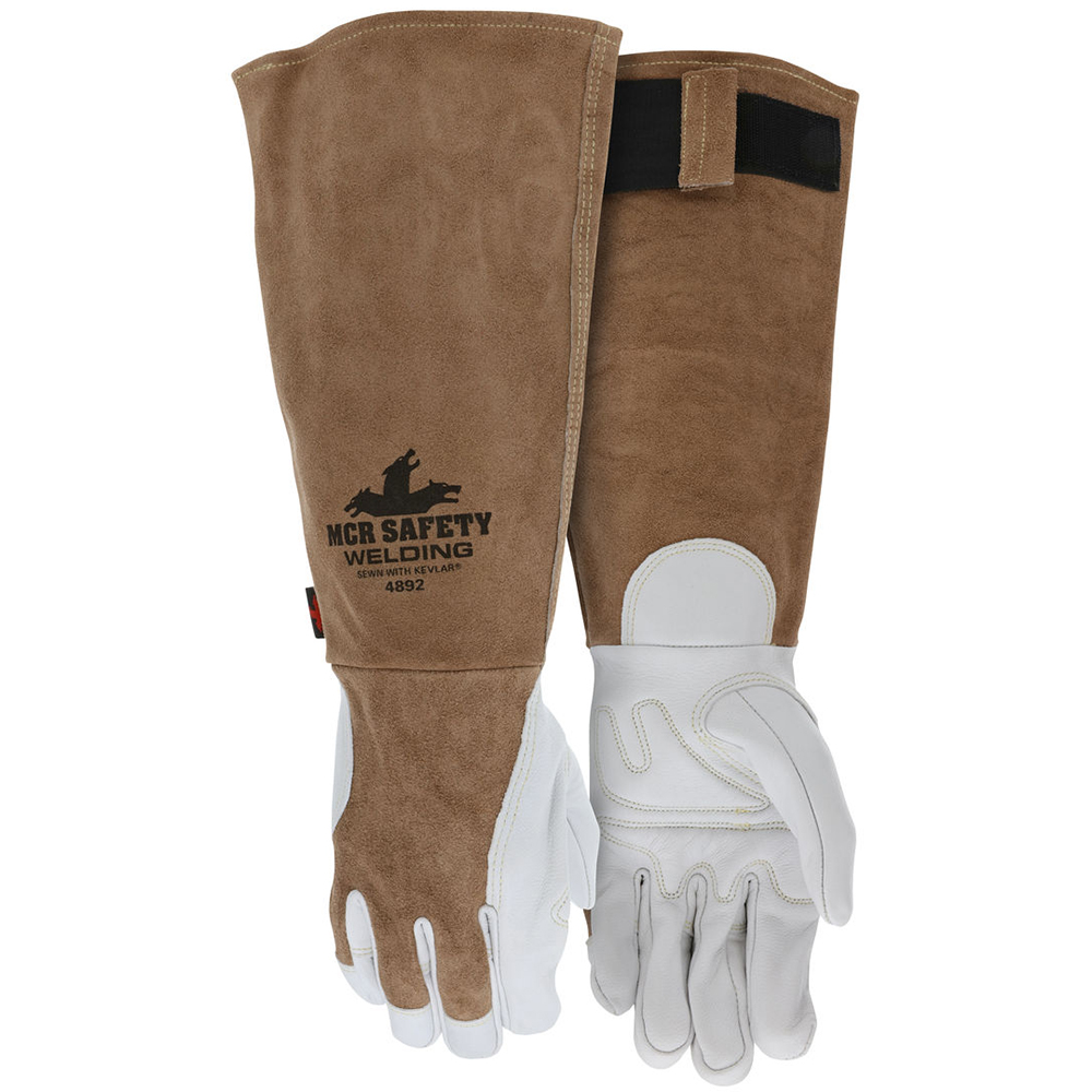 MCR Safety 4892 Welding Leather Glove, Wing Thumb, Slip-On Cuff, Premium/White Goatskin