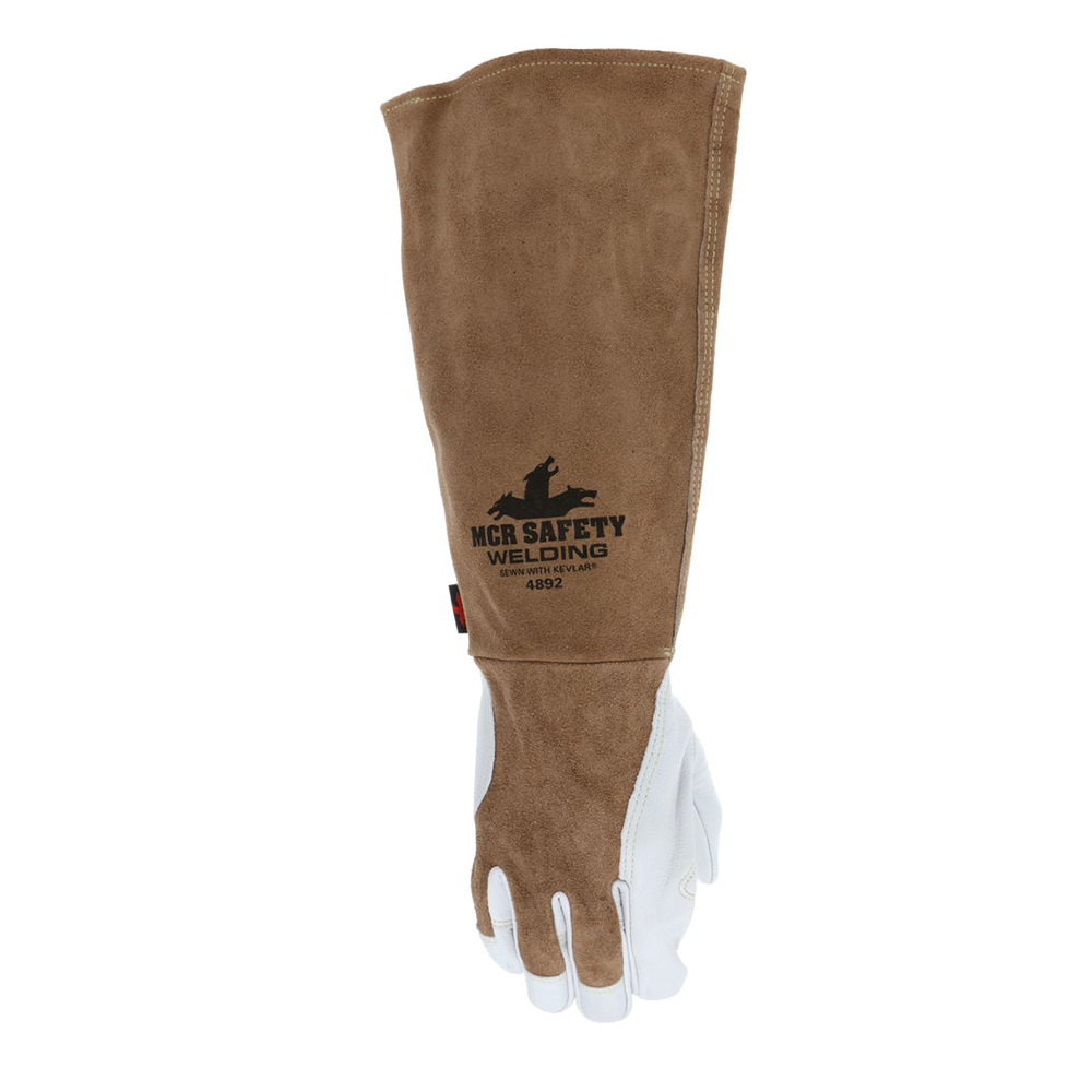 MCR Safety 4892 Welding Leather Glove, Wing Thumb, Slip-On Cuff, Premium/White Goatskin