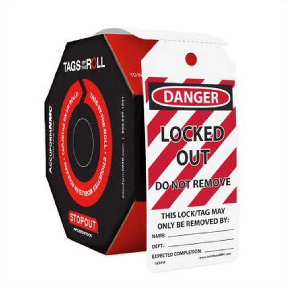 Accuform NMC TAR418 OSHA Danger Safety Tags: Tags By-The-Roll- Locked Out 100/Roll