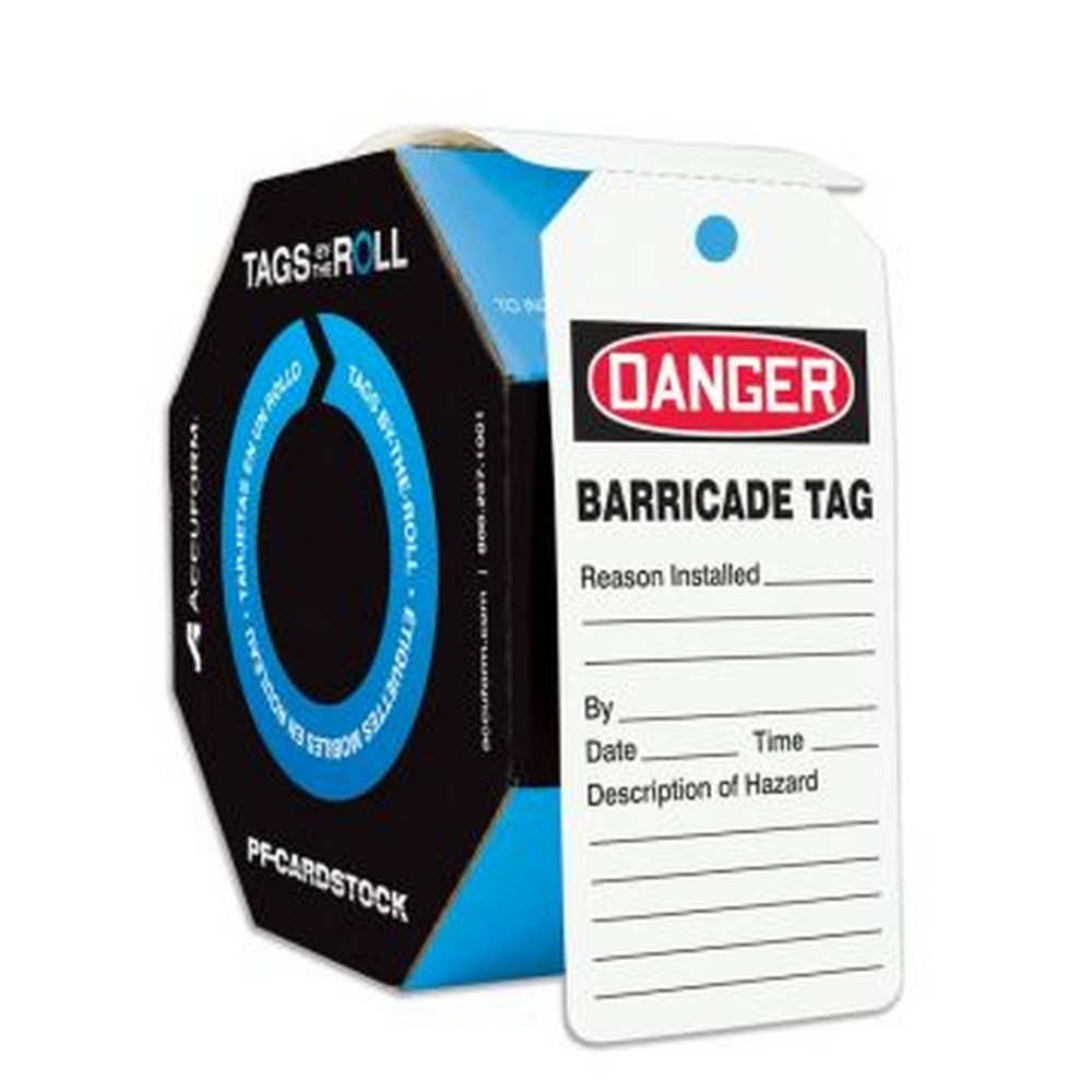 Accuform NMC TAR158 OSHA Danger Safety Tags: Tags By-The-Roll- Barricade Tag 250/Roll