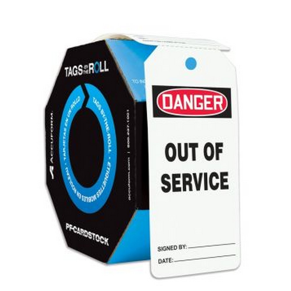 Accuform NMC TAR148 OSHA Danger Tags By-The-Roll: Out Of Service 250/Roll