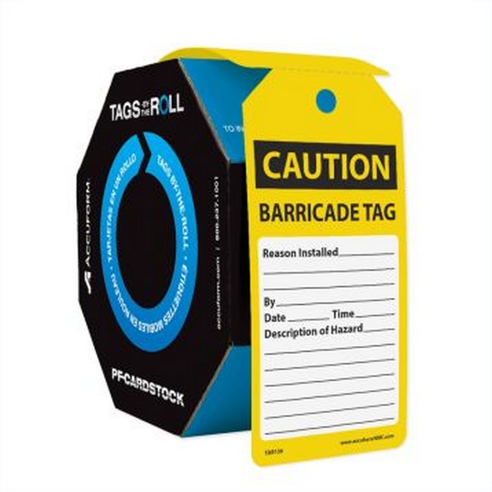 Accuform NMC TAR160 OSHA Caution Tags By-The-Roll: Barricade Tag 250/Roll