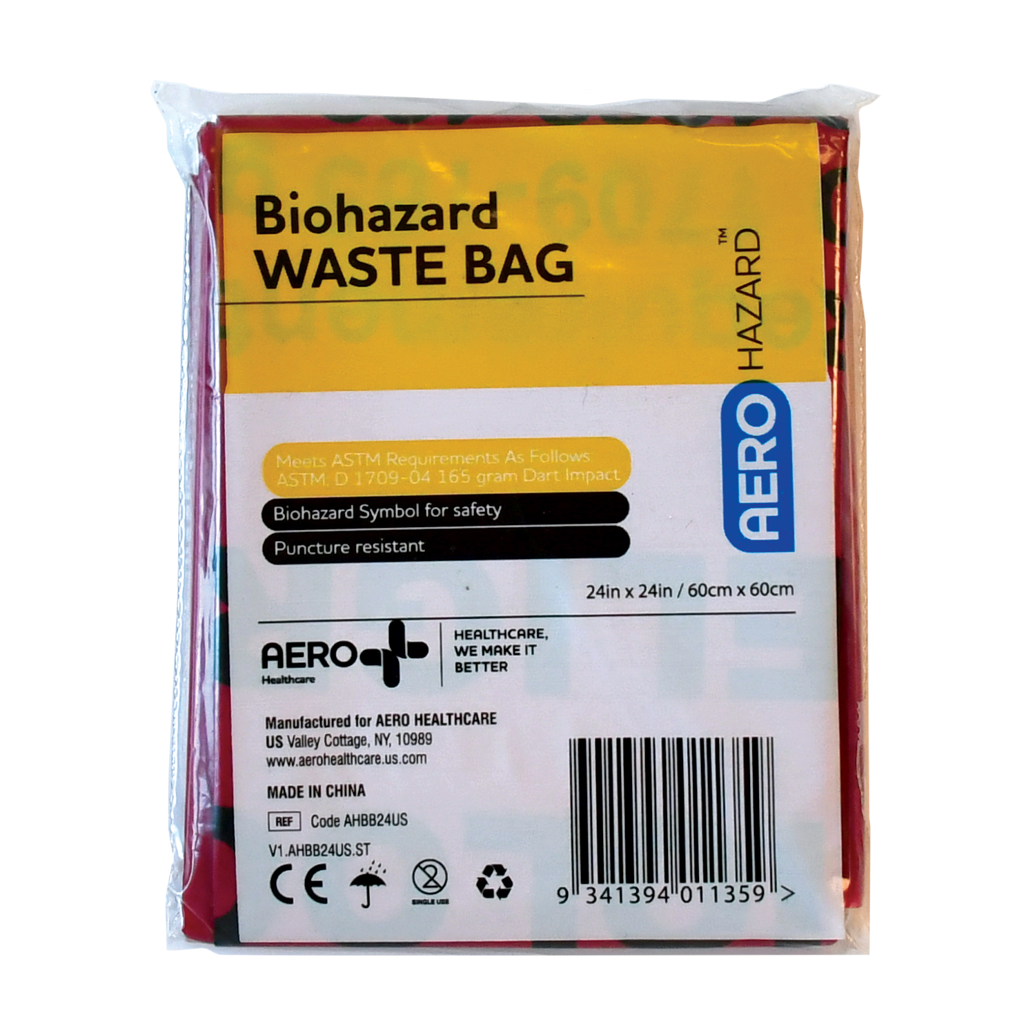 Aero Healthcare AHBB24US AEROHAZARD Biohazard Bag 24inx 24in