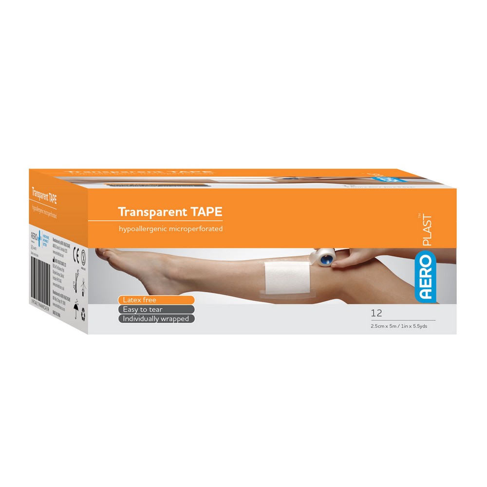 Aero Healthcare AT25 AEROPLAST Transparent Plastic Tape 1in x 5.5yds