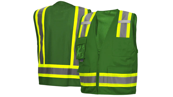 Pyramex Safety RVZ2435CP Survey Vest w/Clear Pocket, Green