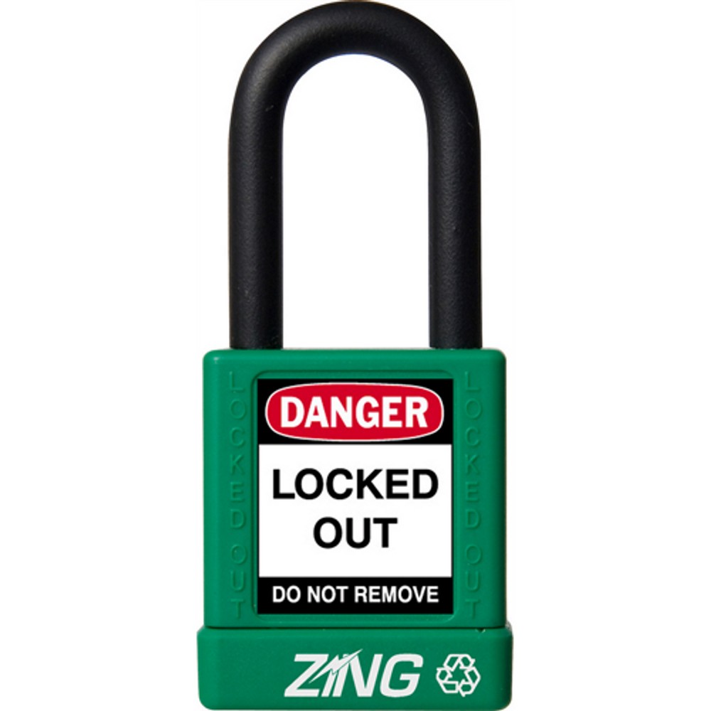 Zing Green 7035 Recyclockout Safety Padlock, 1.5" Shackle, Keyed Alike, Green
