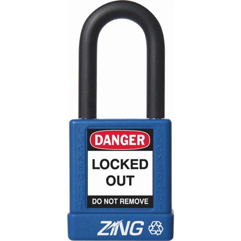 Zing Green 7032 Recyclockout Safety Padlock, 1.5" Shackle, Keyed Different, Blue