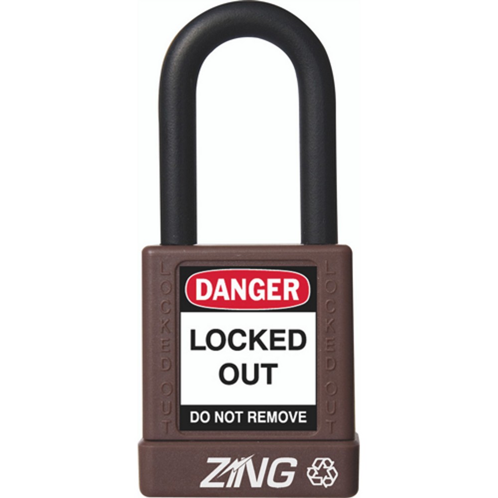 Zing Green 7044 Recyclockout Safety Padlock, 1.5" Shackle, Keyed Different, Brown