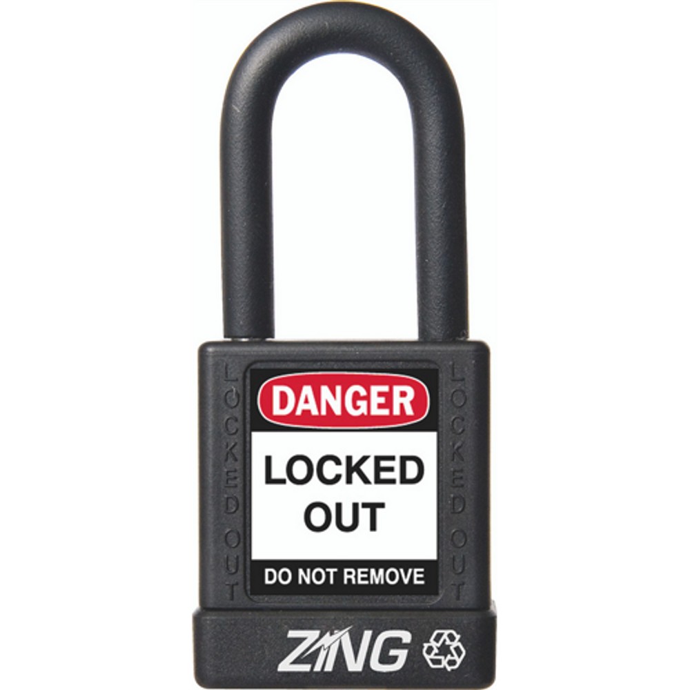 Zing Green 7036 Recyclockout Safety Padlock, 1.5" Shackle, Keyed Different, Black